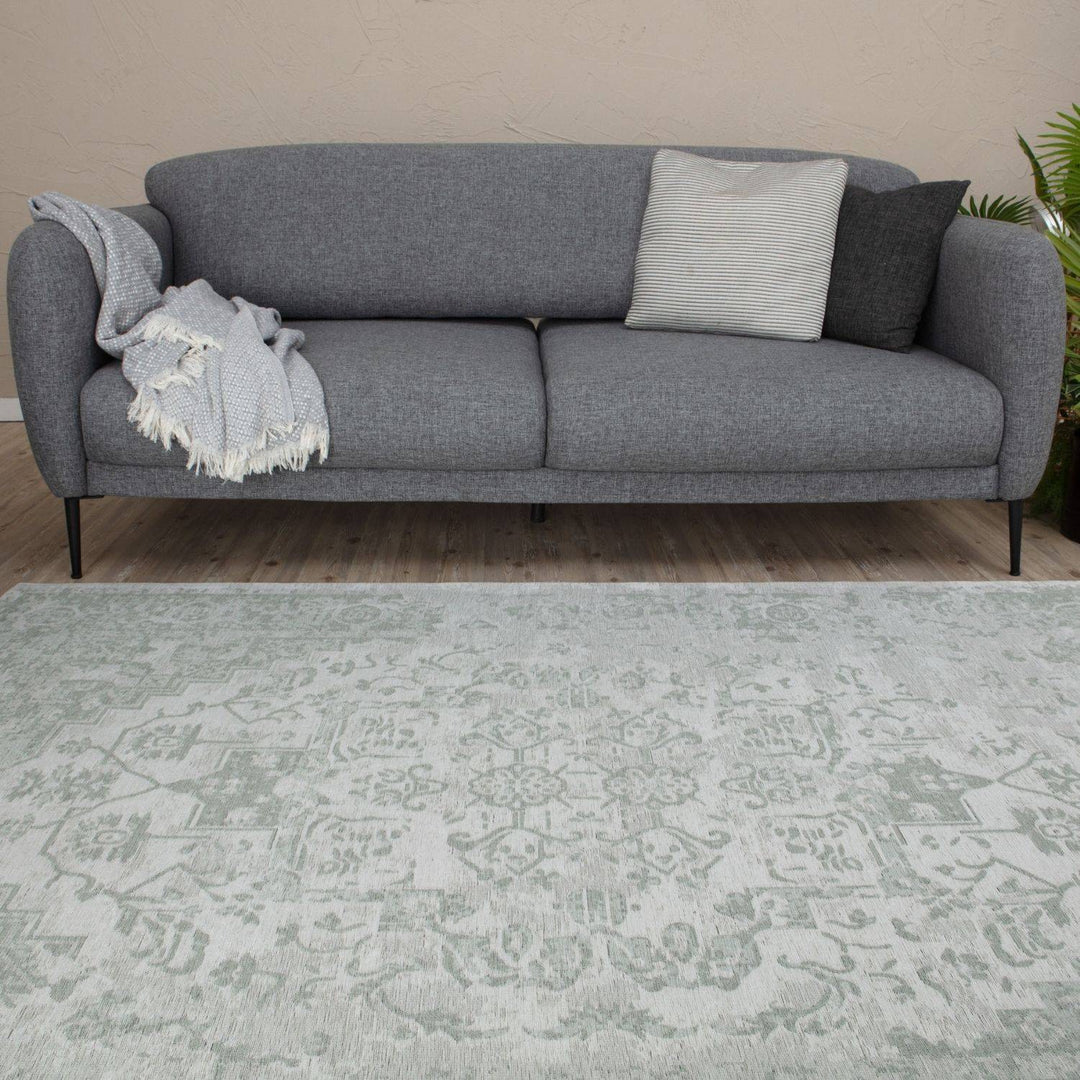 Machine Washable Flatweave Rug Oriental in Green