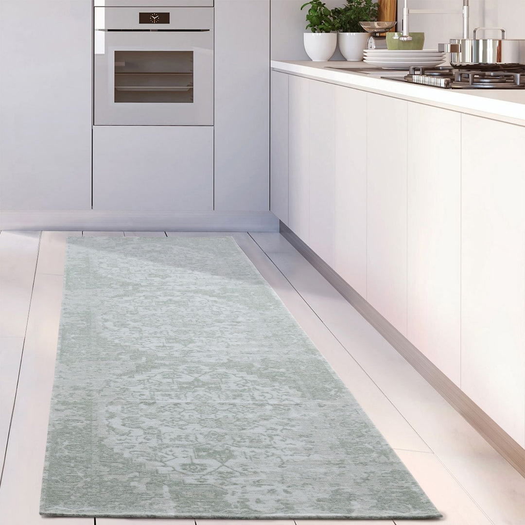 Machine Washable Flatweave Rug Oriental in Green