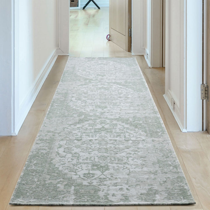 Machine Washable Flatweave Rug Oriental in Green