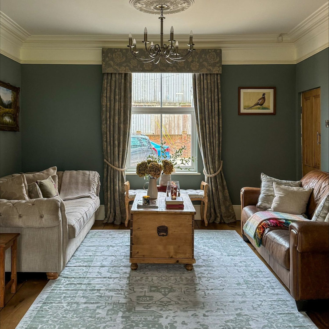 Machine Washable Flatweave Rug Oriental in Green