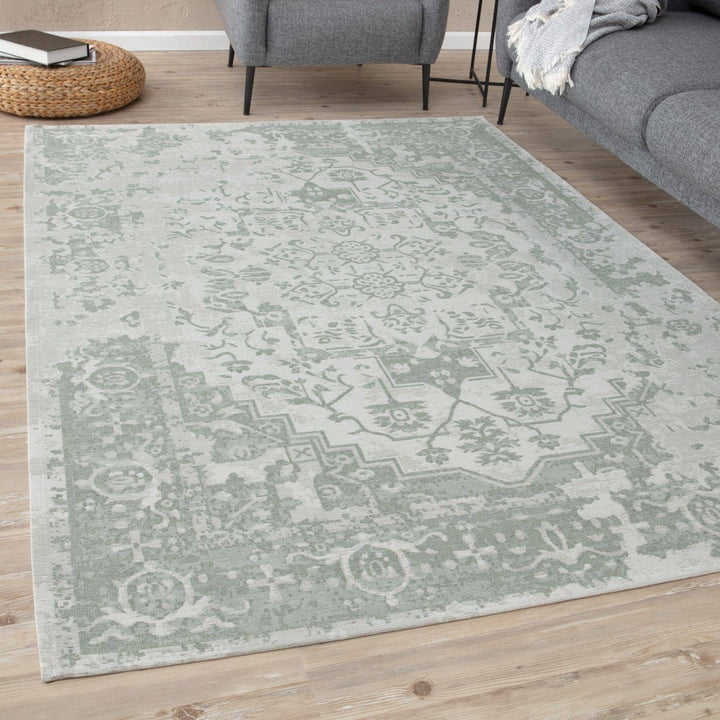 Machine Washable Flatweave Rug Oriental in Green