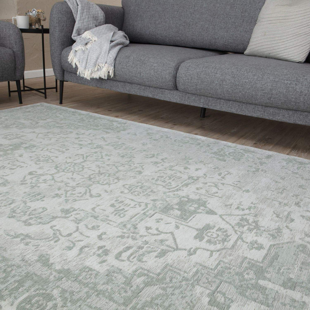 Machine Washable Flatweave Rug Oriental in Green