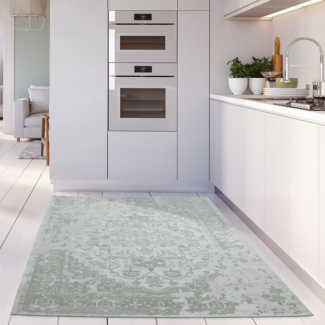 Machine Washable Flatweave Rug Oriental in Green