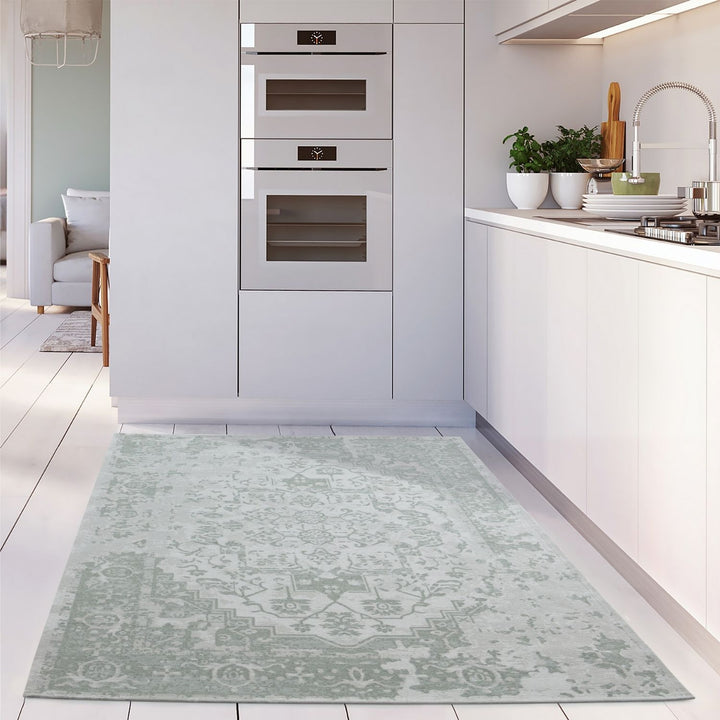 Machine Washable Flatweave Rug Oriental in Green