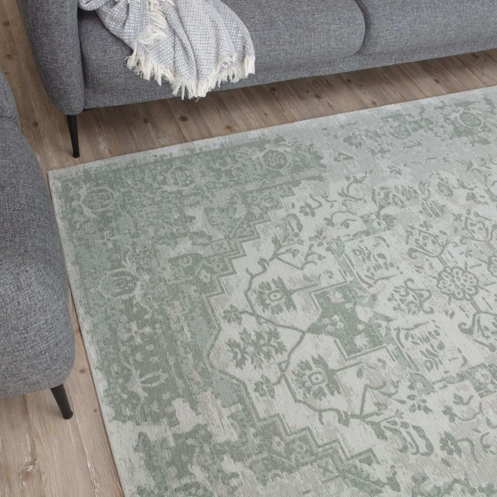 Machine Washable Flatweave Rug Oriental in Green