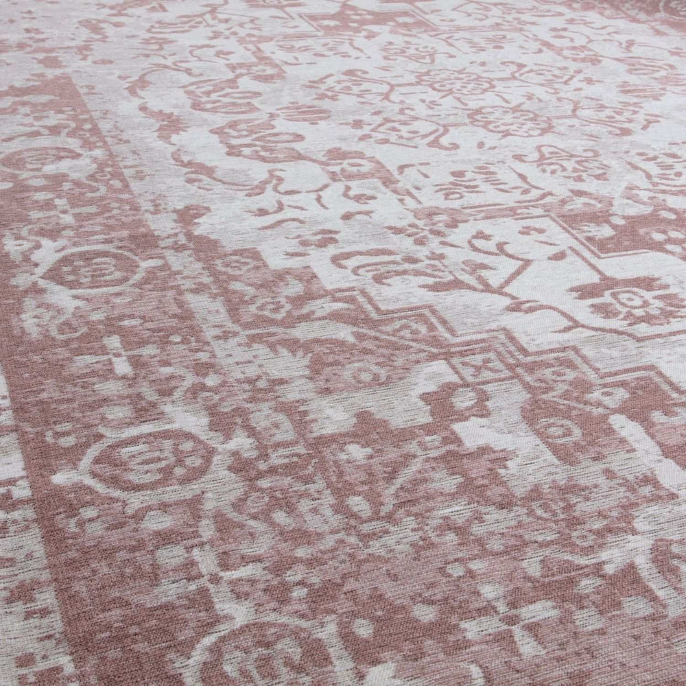 Machine Washable Flatweave Rug Oriental in Pink