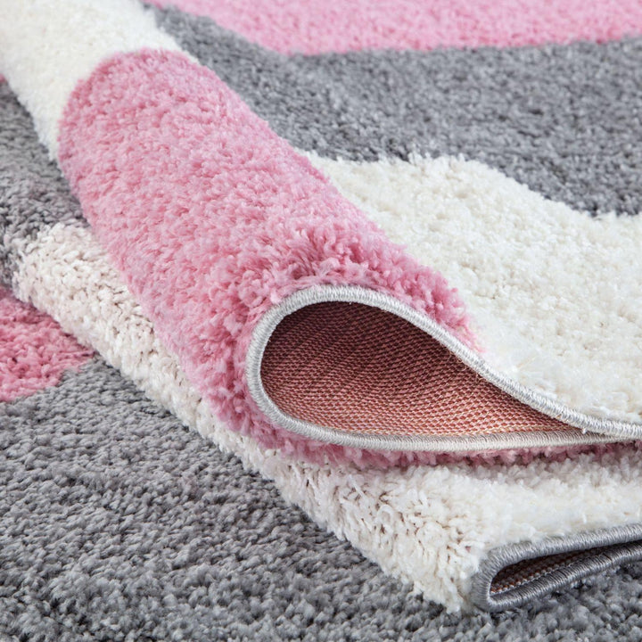 Geometric Design Thick Shaggy Area Rugs Pink