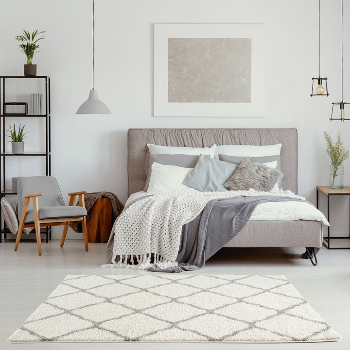 Moroccan Design Thick Shaggy Area Rugs Ivory