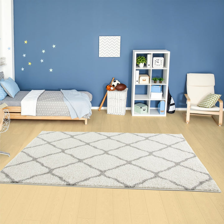 Moroccan Design Thick Shaggy Area Rugs Ivory