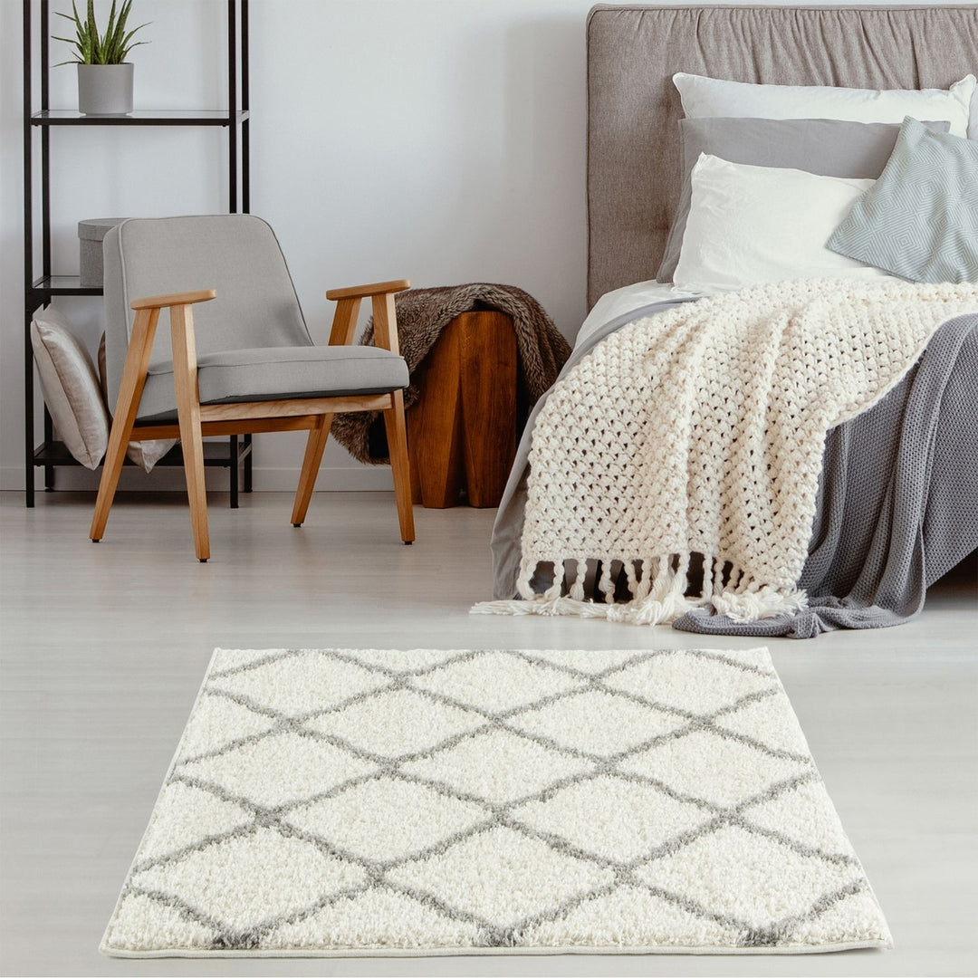 Moroccan Design Thick Shaggy Area Rugs Ivory