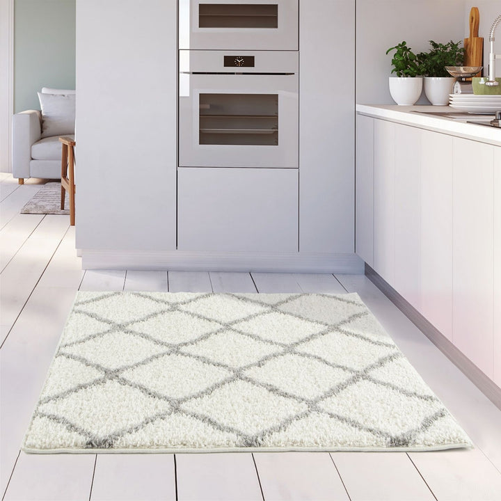 Moroccan Design Thick Shaggy Area Rugs Ivory