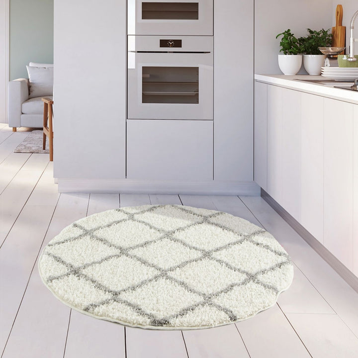 Moroccan Design Thick Shaggy Area Rugs Ivory