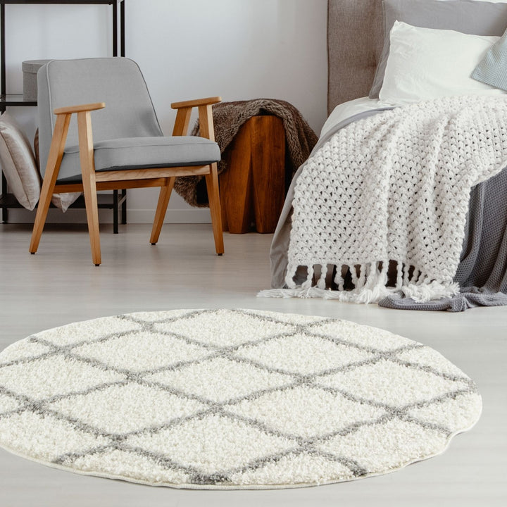 Moroccan Design Thick Shaggy Area Rugs Ivory