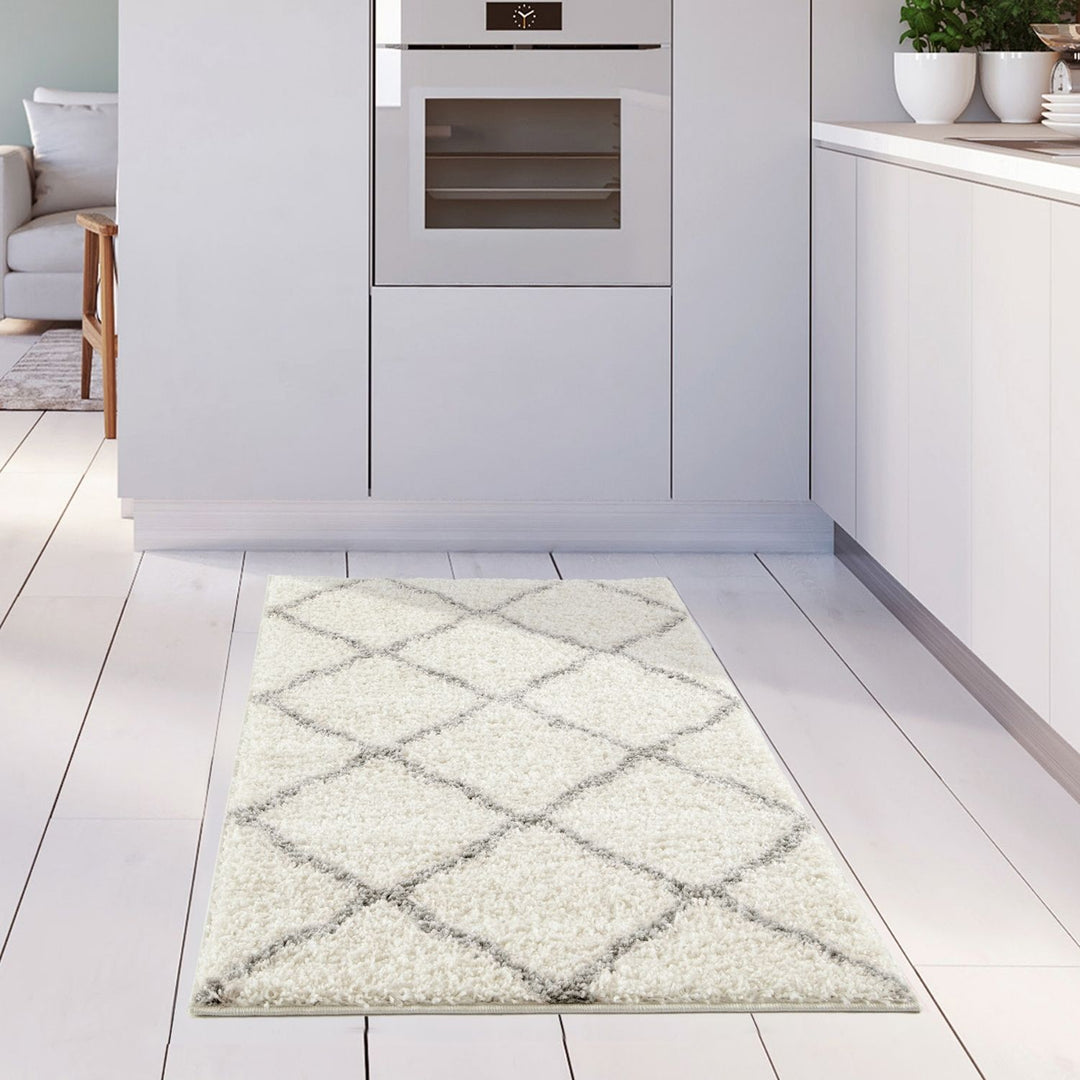 Moroccan Design Thick Shaggy Area Rugs Ivory