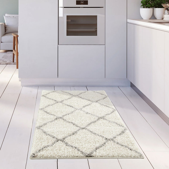 Moroccan Design Thick Shaggy Area Rugs Ivory