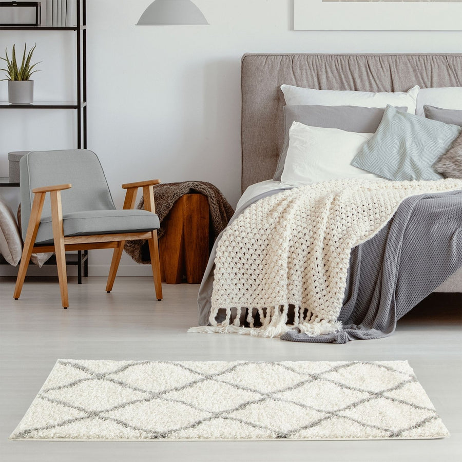 Moroccan Design Thick Shaggy Area Rugs Ivory | The Rugs