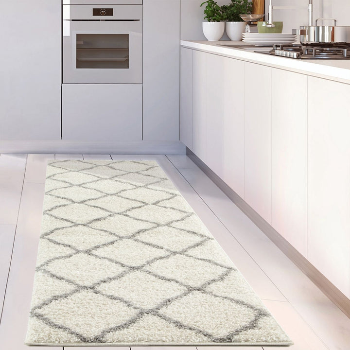 Moroccan Design Thick Shaggy Area Rugs Ivory