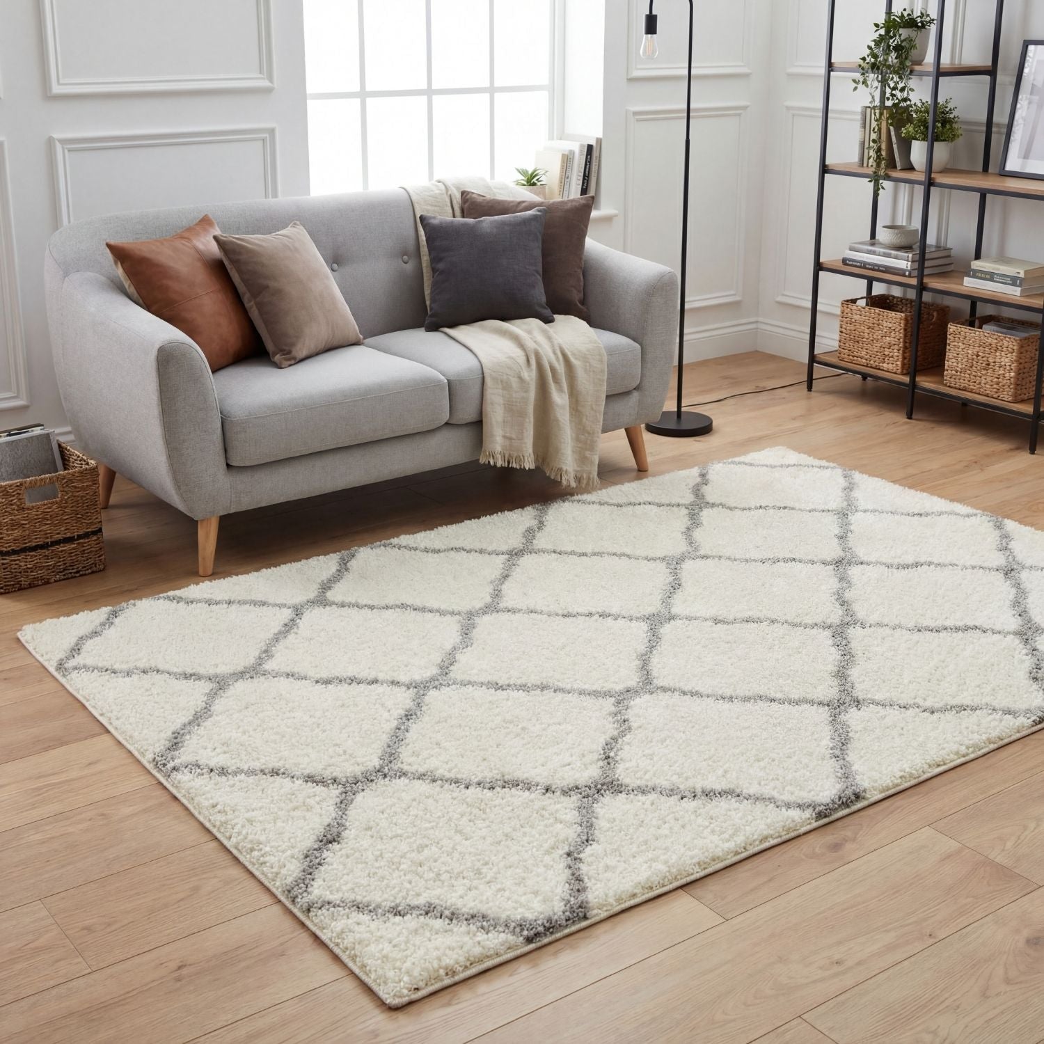 Ivory Moroccan style Rug  Non-shed Fluffy pile rug