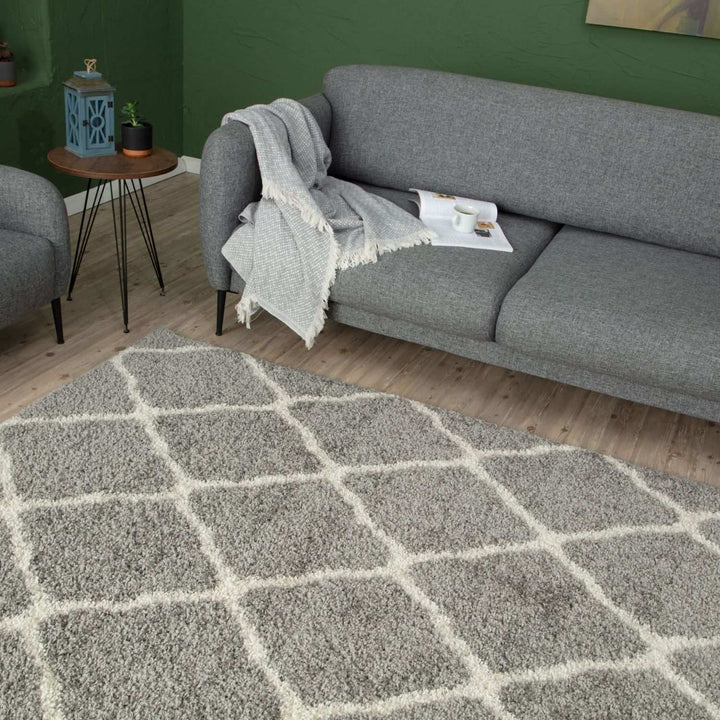 Moroccan Design Thick Shaggy Area Rugs Grey
