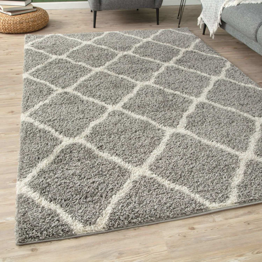 Moroccan Design Thick Shaggy Area Rugs Grey | The Rugs