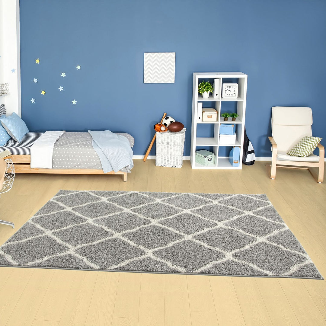 Moroccan Design Thick Shaggy Area Rugs Grey