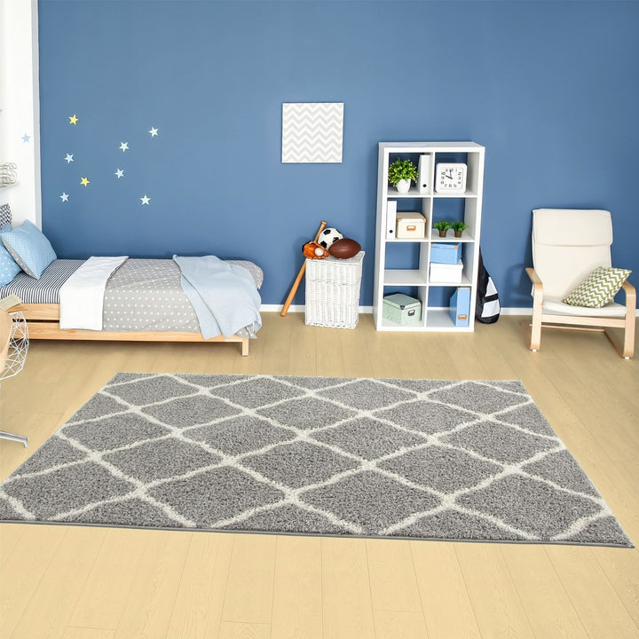 Moroccan Design Thick Shaggy Area Rugs Grey