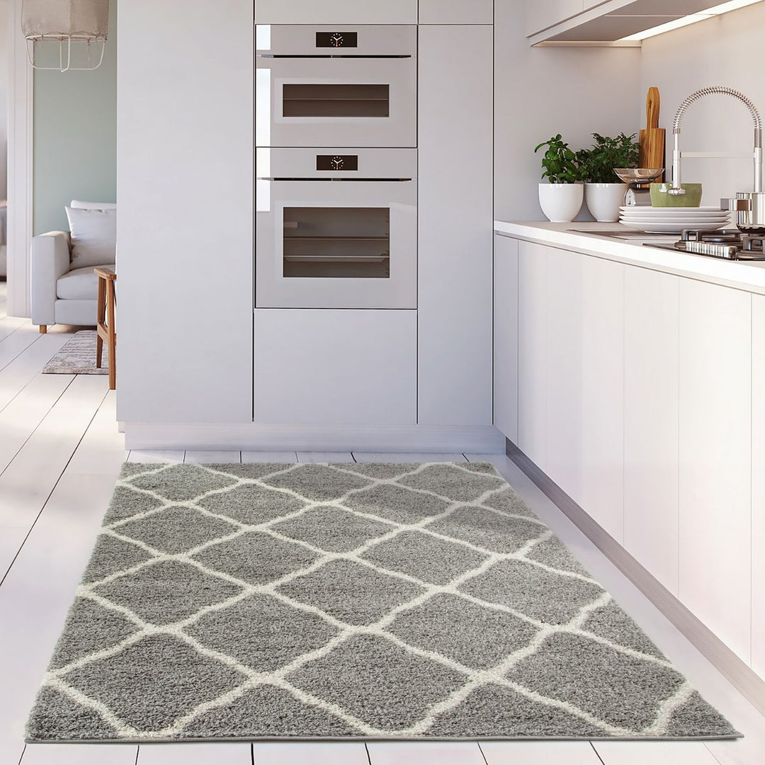 Moroccan Design Thick Shaggy Area Rugs Grey