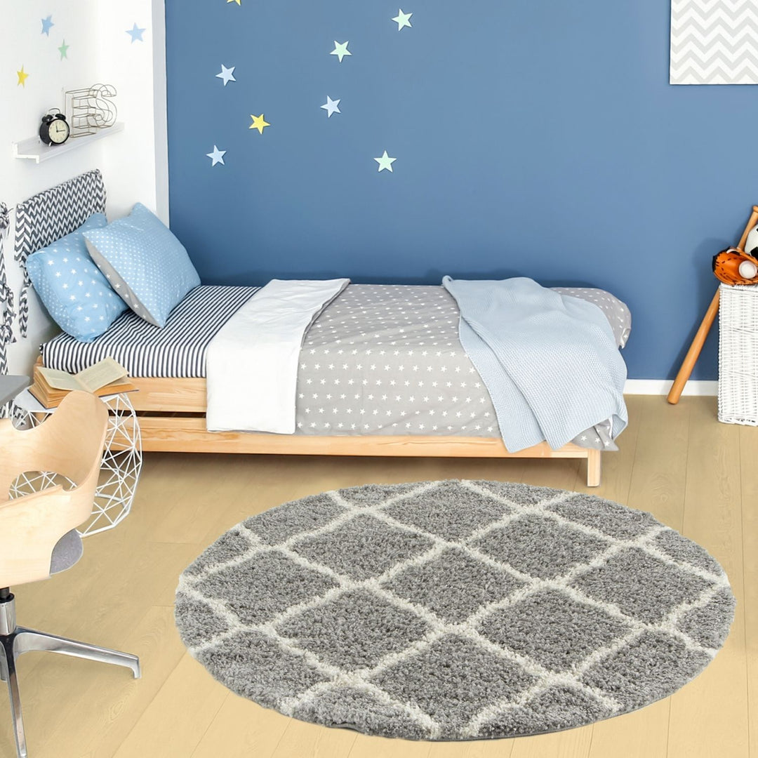 Moroccan Design Thick Shaggy Area Rugs Grey
