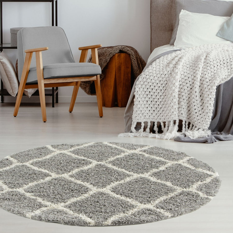 Moroccan Design Thick Shaggy Area Rugs Grey | The Rugs