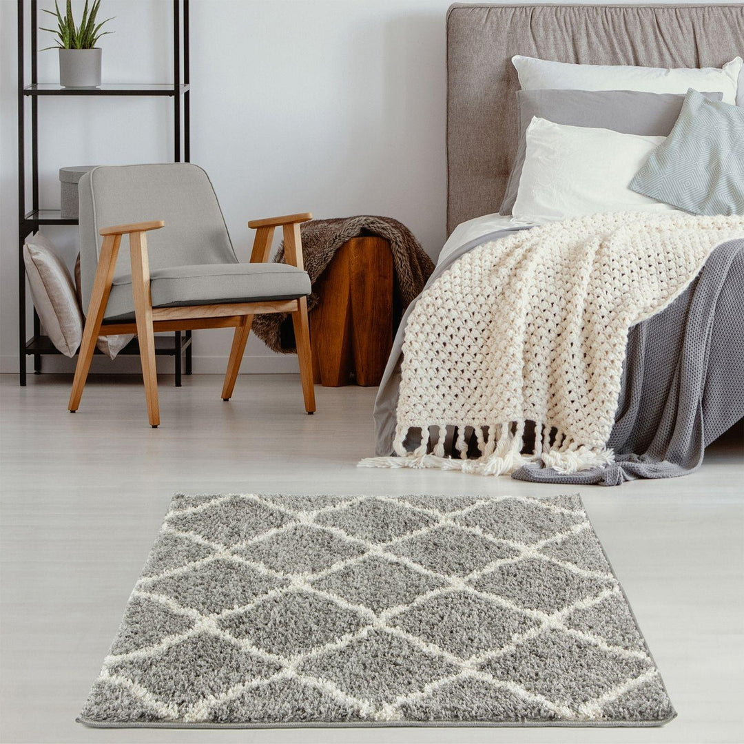 Moroccan Design Thick Shaggy Area Rugs Grey