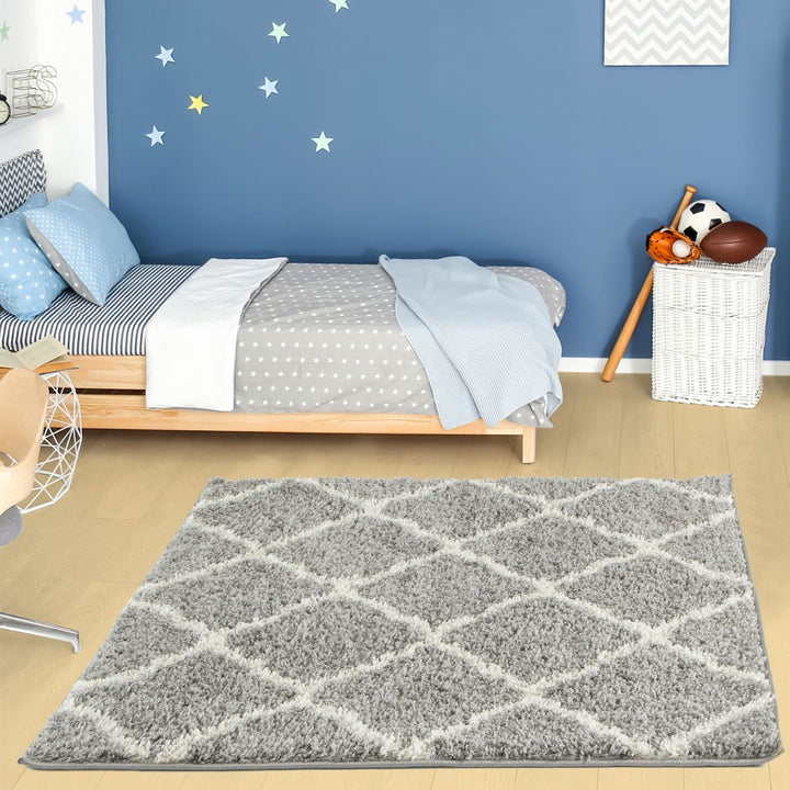 Moroccan Design Thick Shaggy Area Rugs Grey