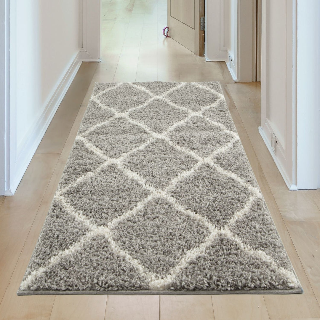 Moroccan Design Thick Shaggy Area Rugs Grey