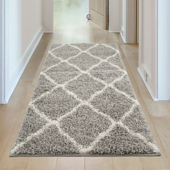 Moroccan Design Thick Shaggy Area Rugs Grey
