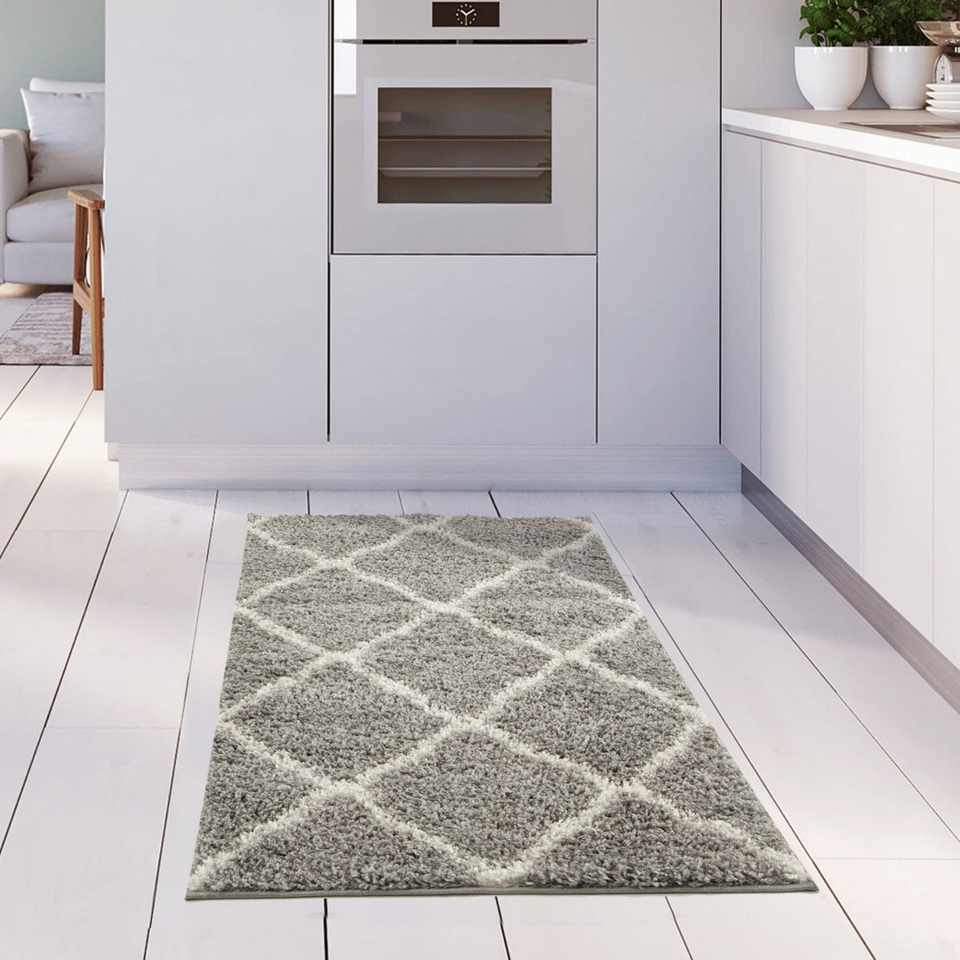 Moroccan Design Thick Shaggy Area Rugs Grey