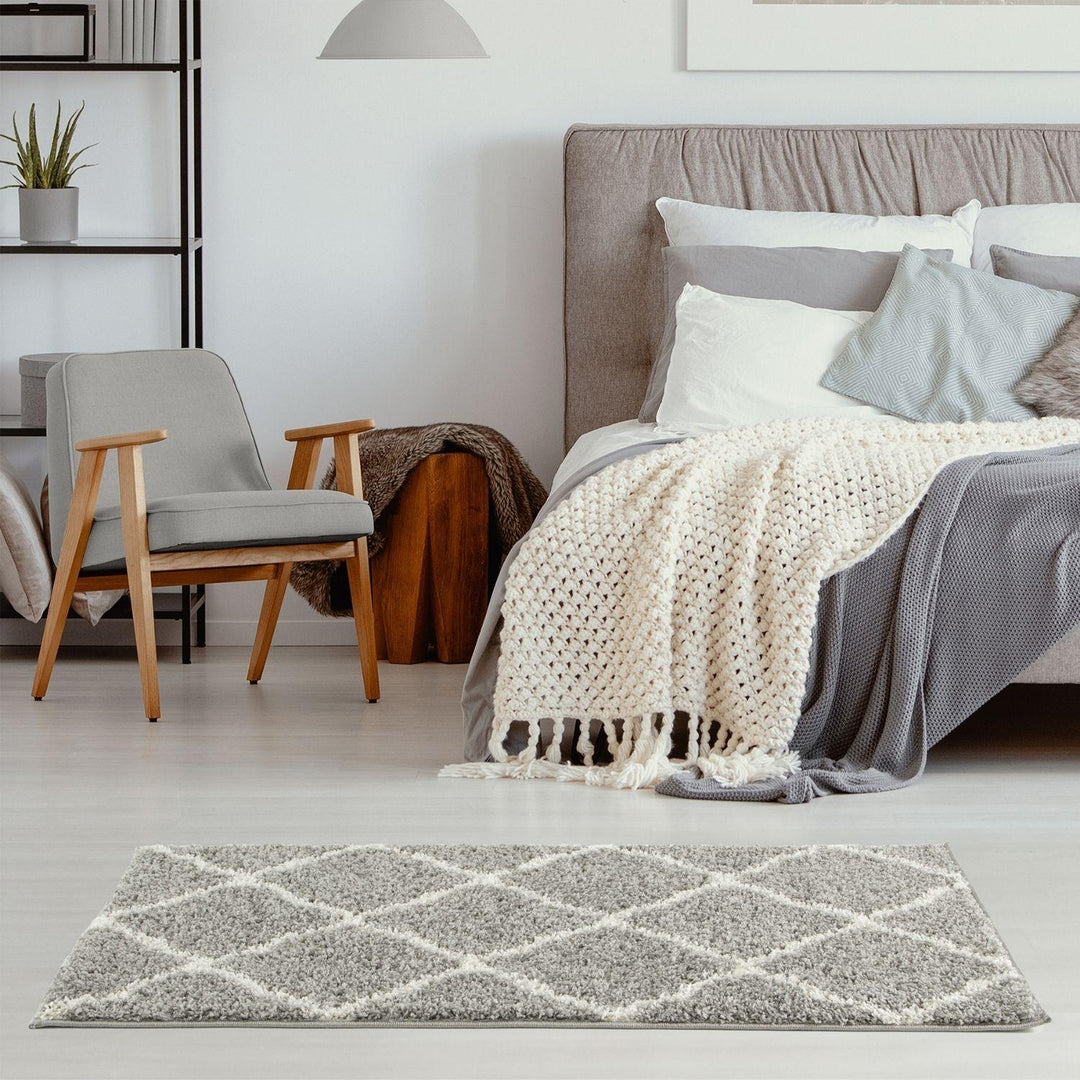 Moroccan Design Thick Shaggy Area Rugs Grey