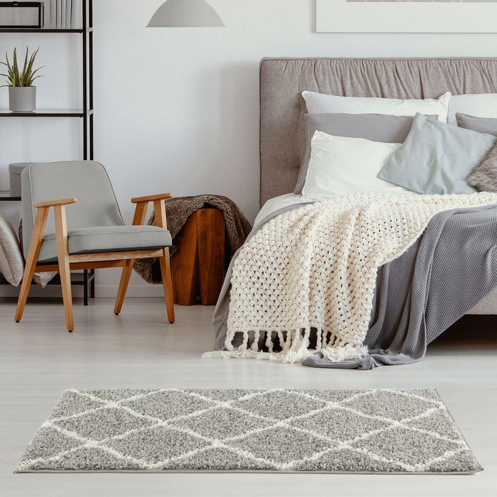 Moroccan Design Thick Shaggy Area Rugs Grey