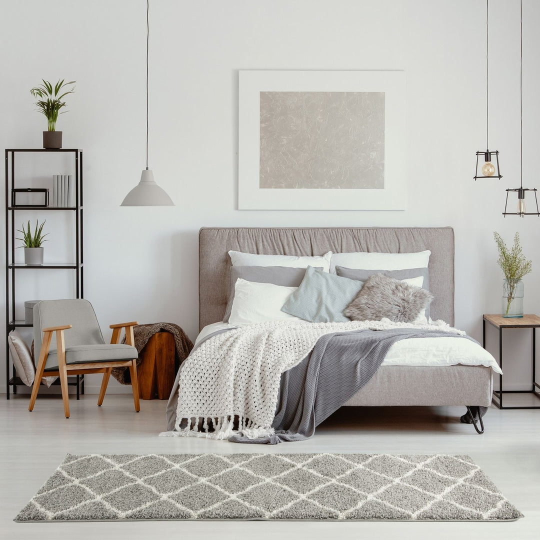 Moroccan Design Thick Shaggy Area Rugs Grey