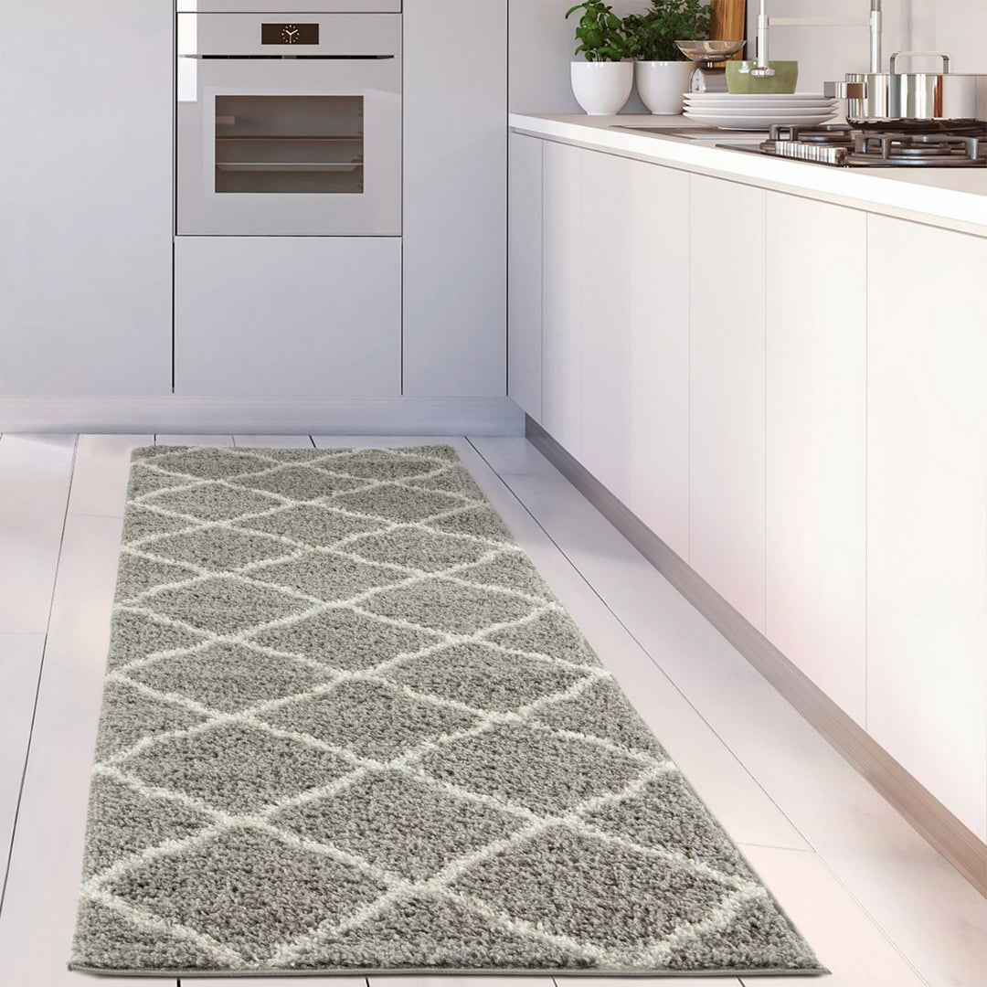 Moroccan Design Thick Shaggy Area Rugs Grey