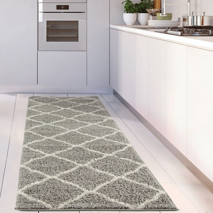 Moroccan Design Thick Shaggy Area Rugs Grey