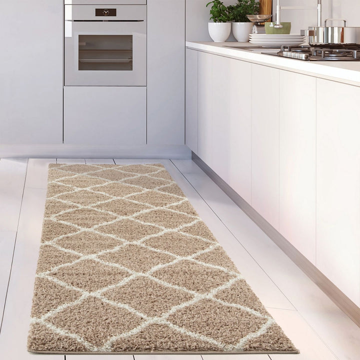 Moroccan Design Thick Shaggy Area Rugs Beige