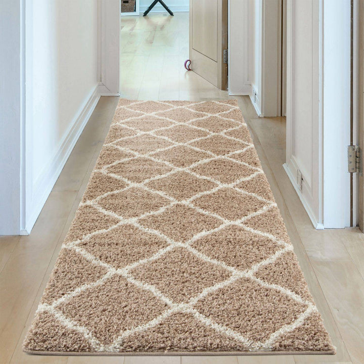 Moroccan Design Thick Shaggy Area Rugs Beige