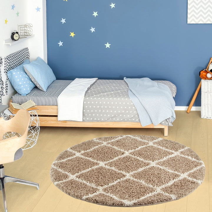 Moroccan Design Thick Shaggy Area Rugs Beige