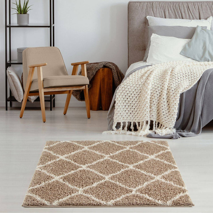 Moroccan Design Thick Shaggy Area Rugs Beige