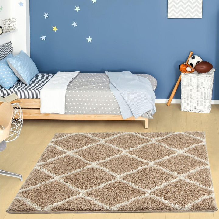 Moroccan Design Thick Shaggy Area Rugs Beige