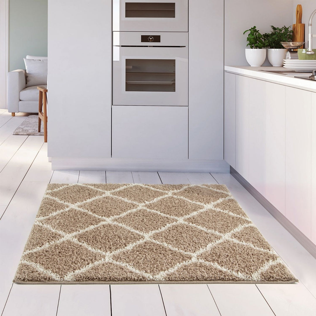 Moroccan Design Thick Shaggy Area Rugs Beige