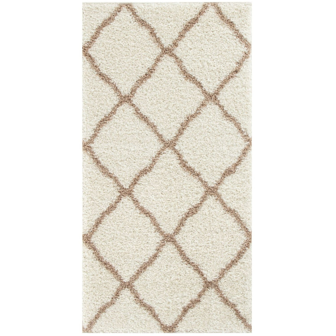 Moroccan Design Thick Shaggy Area Rugs Ivory Beige