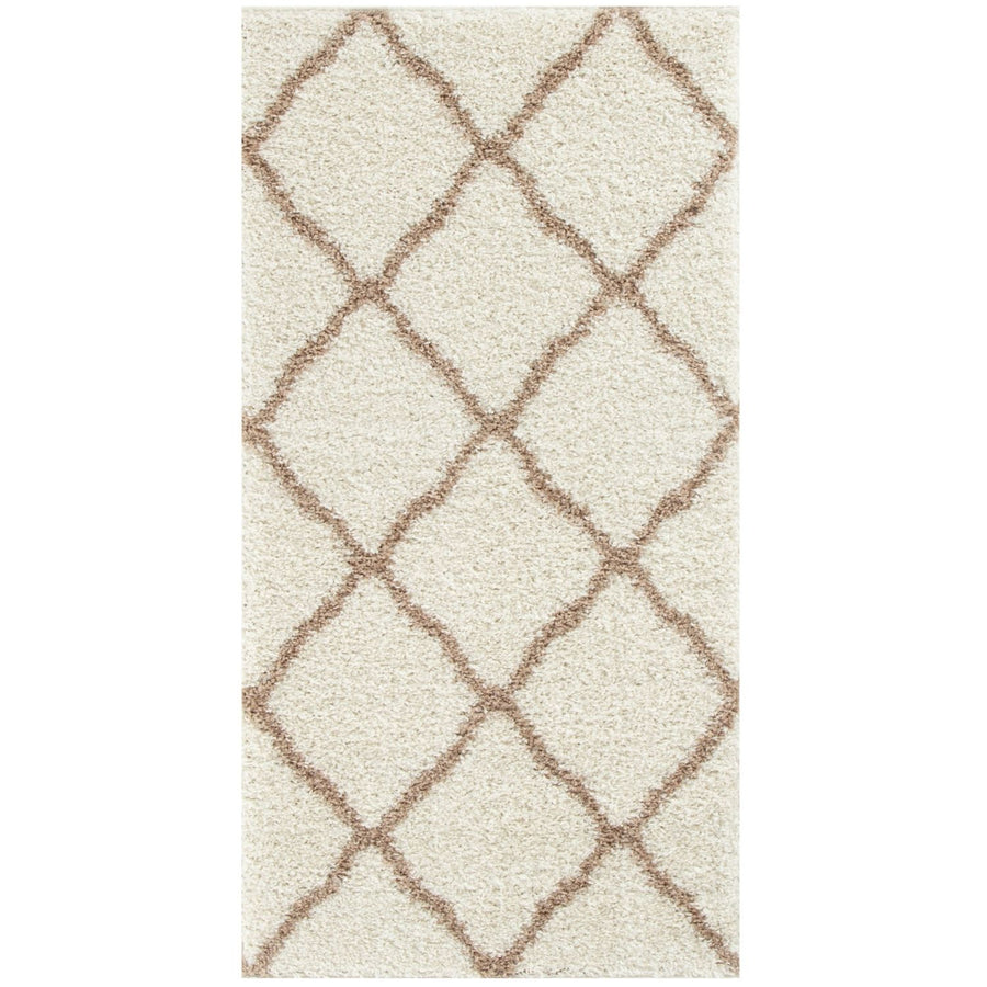 Moroccan Design Thick Shaggy Area Rugs Ivory Beige