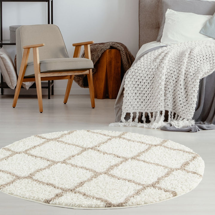 Moroccan Design Thick Shaggy Area Rugs Ivory Beige