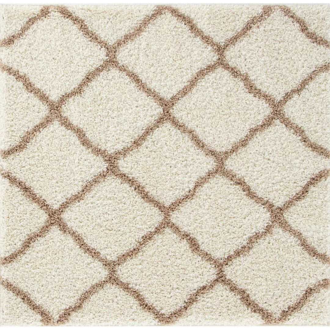 Moroccan Design Thick Shaggy Area Rugs Ivory Beige