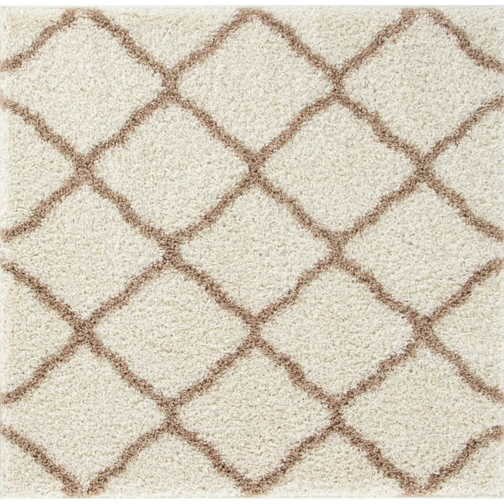 Moroccan Design Thick Shaggy Area Rugs Ivory Beige